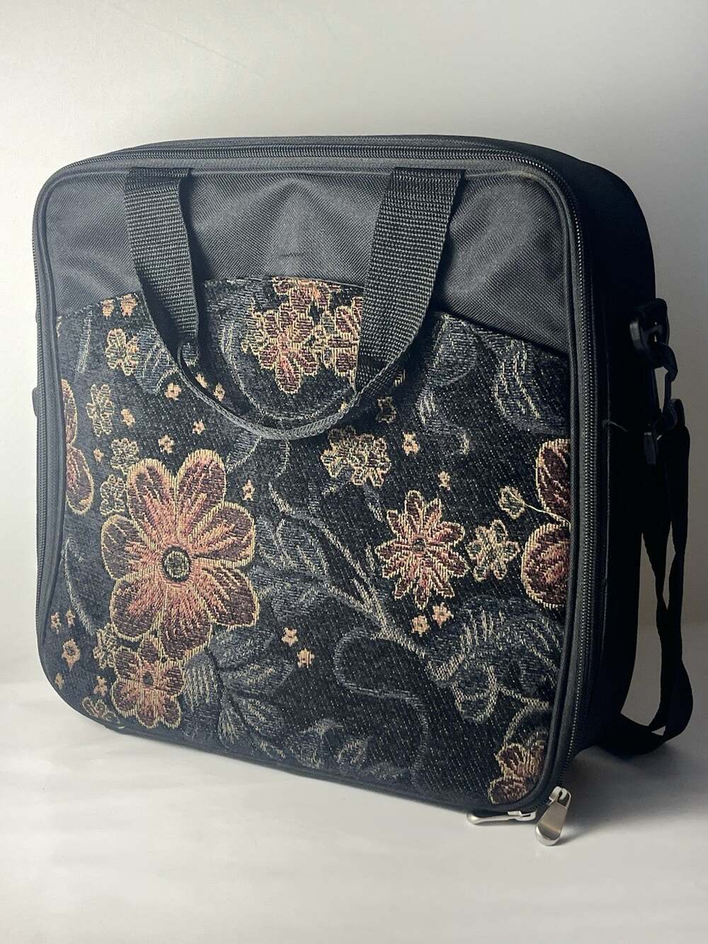 Floral Travel Organizer Bag Clear Pocket Case w/ Shoulder Strap Zipper